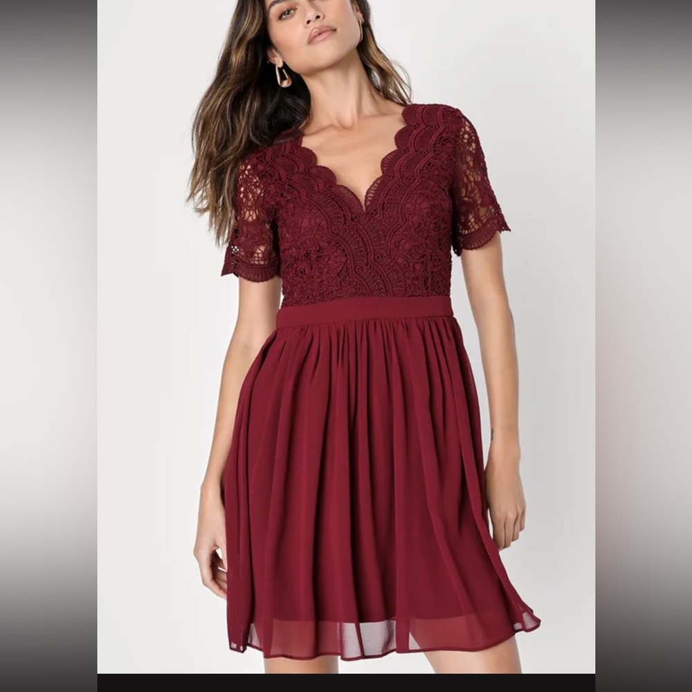 Angel in Disguise Burgundy Lace Skater Dress
